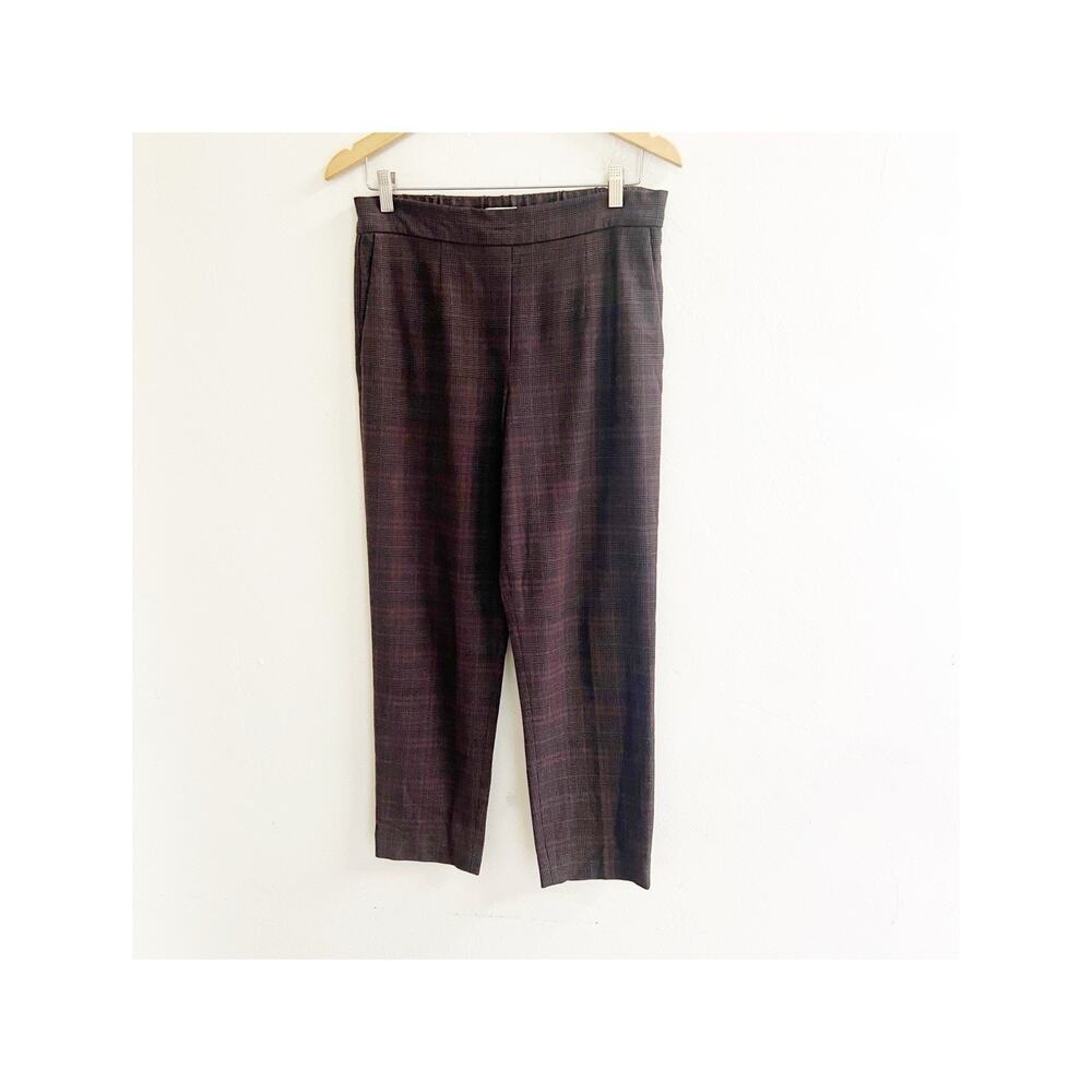 Babaton Aritzia Pull On Plaid Dress Pants Size 10 Brown Straight Leg Officewear